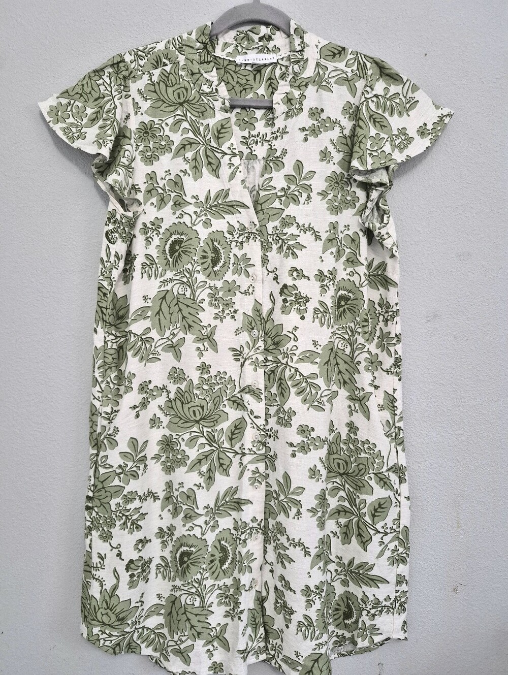 Jane + Delancy Green Floral Flutter Sleeve Shirt Dress M Botanical